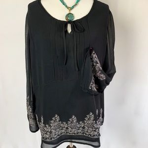 Notations Long Sleeve Black Peasant Blouse 2X